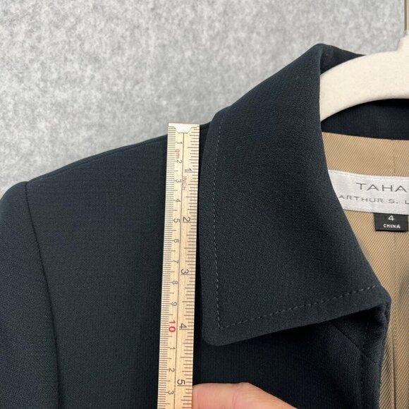 Tahari Womens Long Military Style Overcoat Size 4 Black Dark Blue Classic Chic - Picture 10 of 13